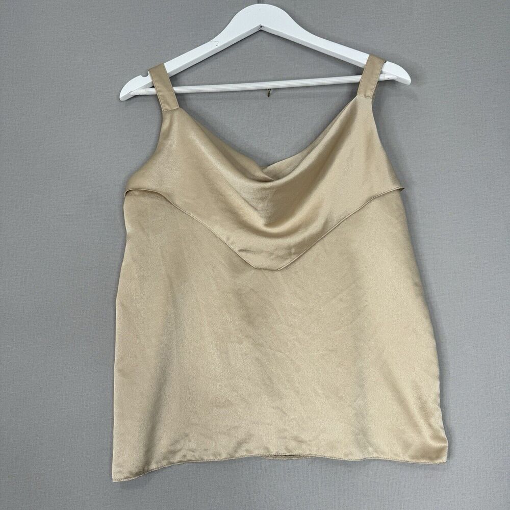 Vintage Caron Womens Top Large? Beige Satin Silky Cowl Neck Cami Blouse Romantic